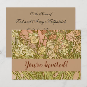 Art Nouveau Alfonse Mucha Floral carnation flowers Invitation