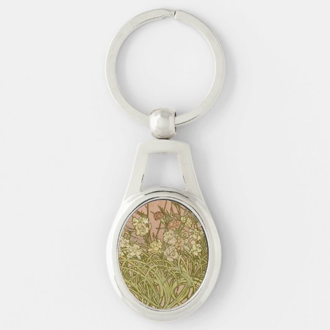 Art Nouveau Alfonse Mucha Floral carnation flowers Keychain (Front)
