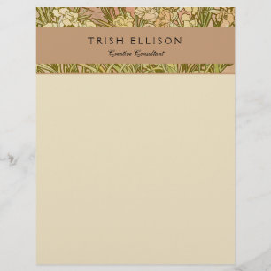 Art Nouveau Alfonse Mucha Floral carnation flowers Letterhead