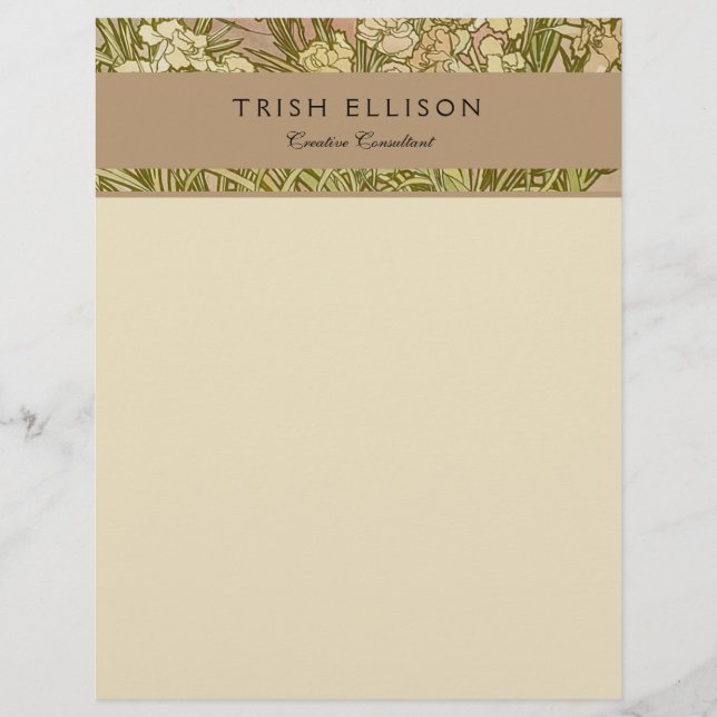 Art Nouveau Alfonse Mucha Floral carnation flowers Letterhead (Front)