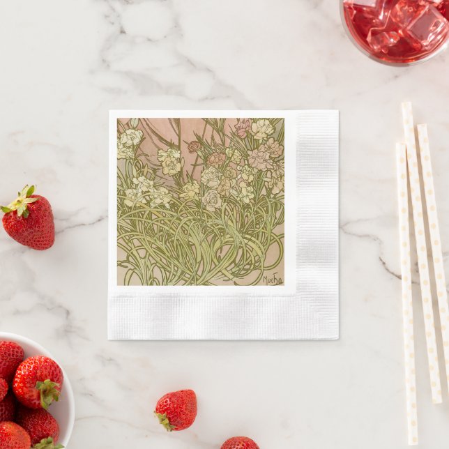 Art Nouveau Alfonse Mucha Floral carnation flowers Napkin (Insitu)
