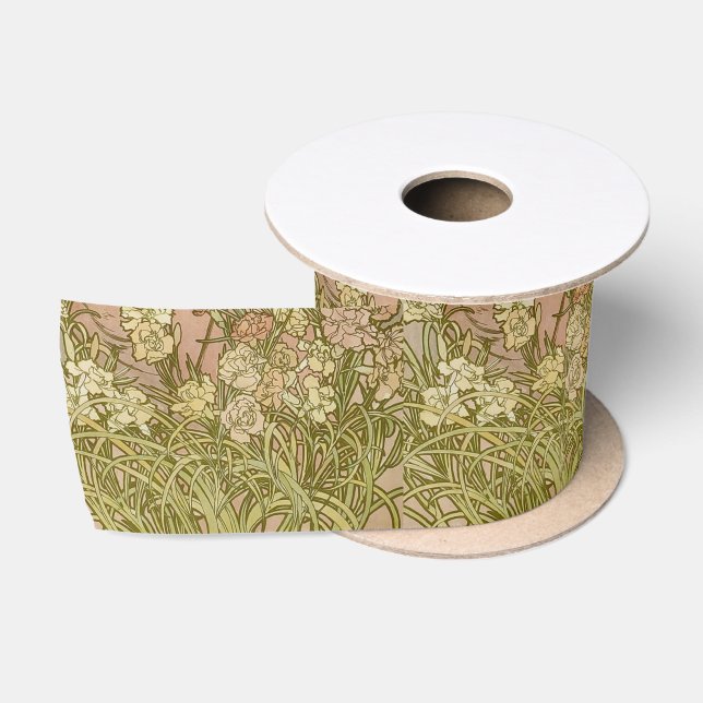 Art Nouveau Alfonse Mucha Floral carnation flowers Satin Ribbon (Spool)