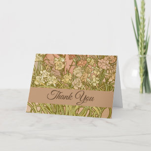 Art Nouveau Alfonse Mucha Floral carnation flowers Thank You Card