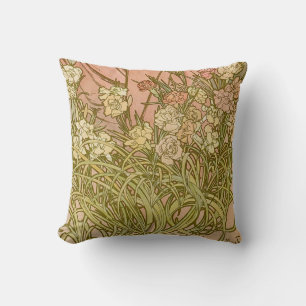 Art Nouveau Alfonse Mucha Floral carnation flowers Throw Pillow
