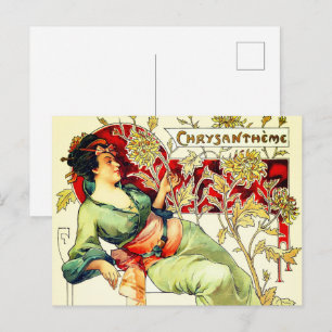 Art nouveau Alphonse Mucha Chrysantheme autumn  Postcard