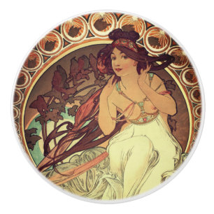 Art nouveau Alphonse Mucha elegant vintage woman Ceramic Knob