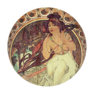 Art nouveau Alphonse Mucha elegant vintage woman Cutting Board