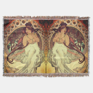 Art nouveau Alphonse Mucha elegant vintage woman  Throw Blanket