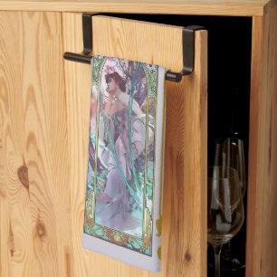 Art Nouveau Alphonse Mucha Evening Contemplation Kitchen Towel