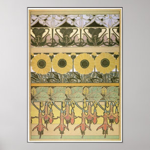 Art nouveau alphonse mucha fuschia flowers poster