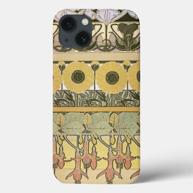 Art nouveau alphonse mucha fuschia sunflower flora Case-Mate iPhone case (Back)