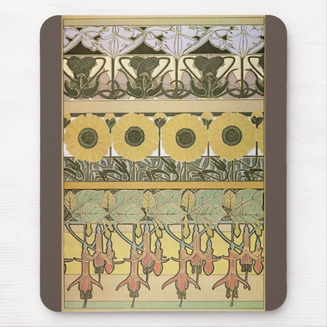 Art nouveau alphonse mucha fuschia sunflower flora mouse pad (Front)