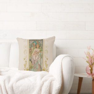 Art Nouveau Alphonse Mucha - Morning Awakening Throw Pillow