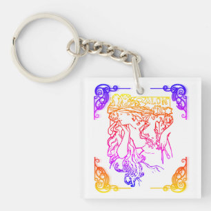 Art nouveau Alphonse Mucha salon woman colourful Keychain