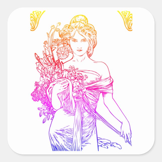 Art nouveau Alphonse Mucha sticker (Front)