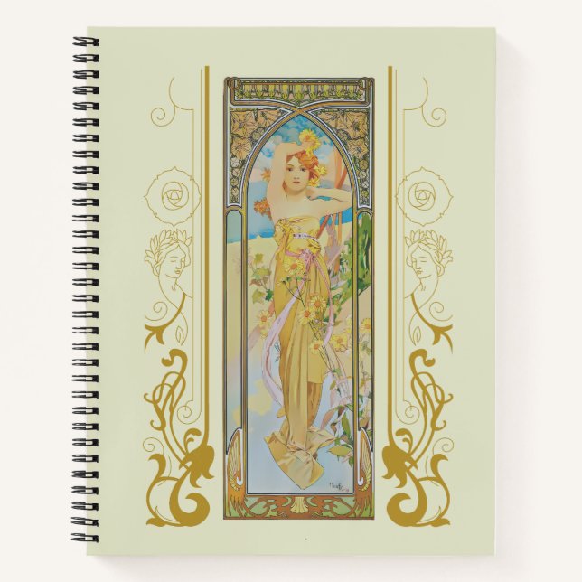Art Nouveau Alphonse Mucha -The Brightness of Day  Notebook (Front)