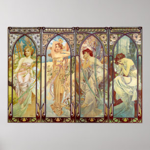 Art Nouveau -Alphonse Mucha -The times of the day Poster