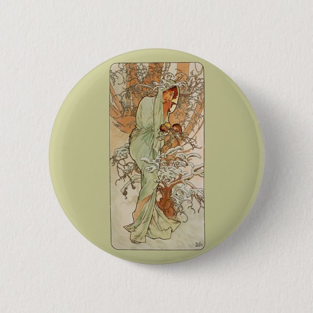 Art Nouveau - Alphonse Mucha - Winter 2 Inch Round Button (Front)