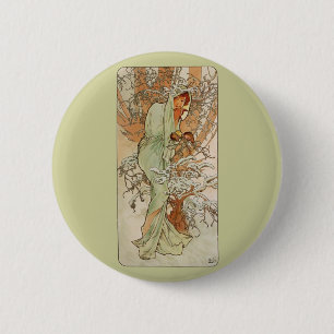 Art Nouveau - Alphonse Mucha - Winter 2 Inch Round Button