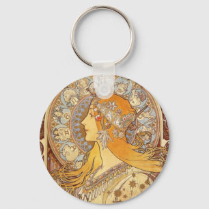 Art Nouveau Alphonse Mucha Zodiac Key Chain