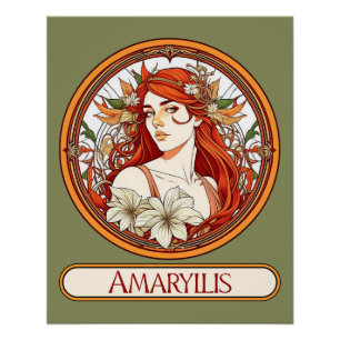 Art Nouveau Amaryllis Woman Poster