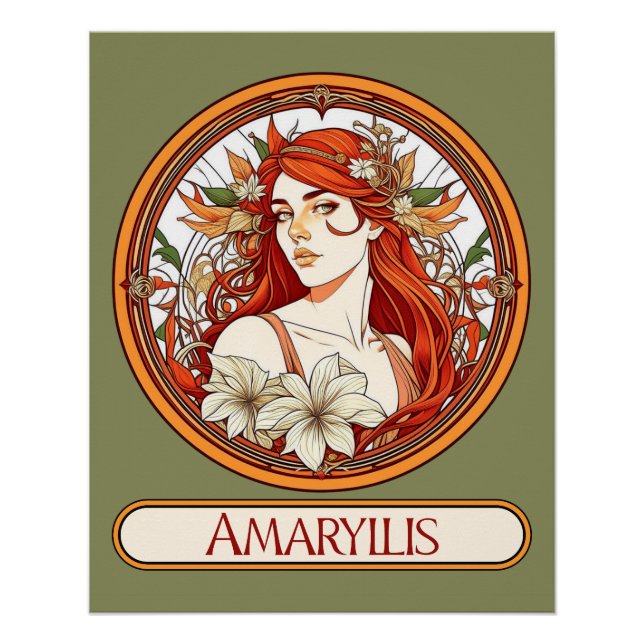 Art Nouveau Amaryllis Woman Poster (Front)