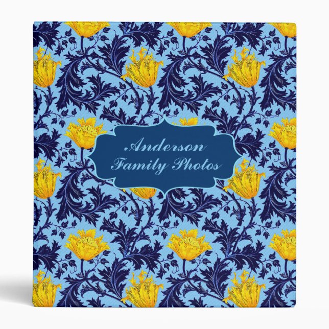 Art Nouveau Anemone, Blue & Yellow Personalized   Binder (Front)