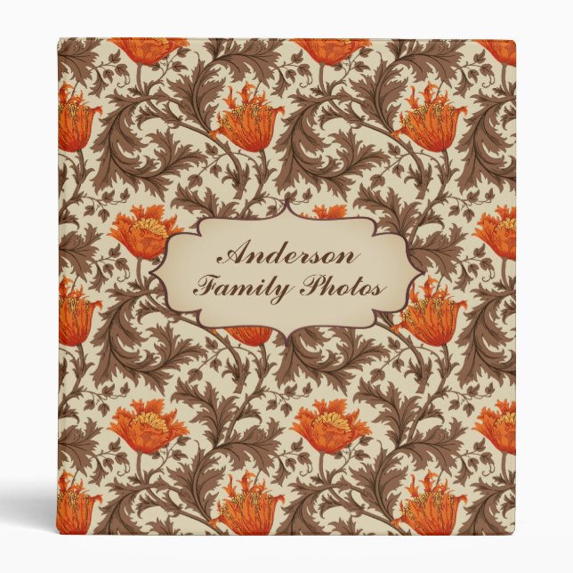 Art Nouveau Anemone, Brown & Orange Personalized   Binder (Front)