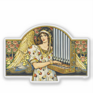 Art Nouveau Angel Organ Player Vintage Music