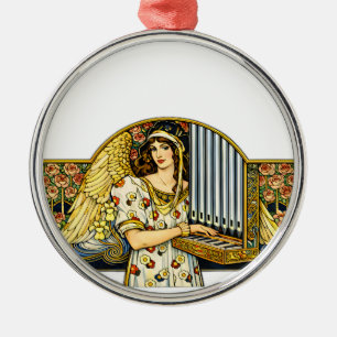 Art Nouveau Angel Organ Player Vintage Music  Metal Ornament