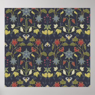 Art Nouveau Aquilegia: Dark Floral Poster