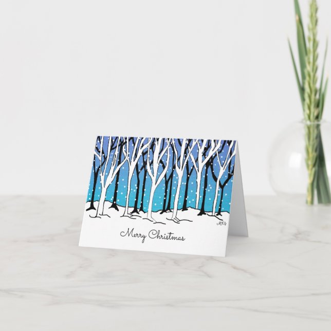 Art Nouveau Arbres Bleu et blanc Art original (Devant)