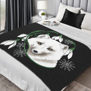 Art Nouveau Arctic White Fox Fleece Blanket