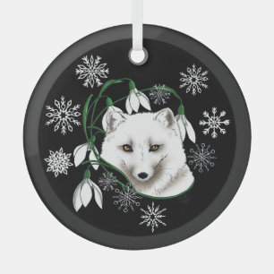 Art Nouveau Arctic White Fox Glass Ornament