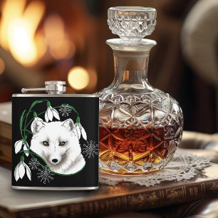 Art Nouveau Arctic White Fox Hip Flask