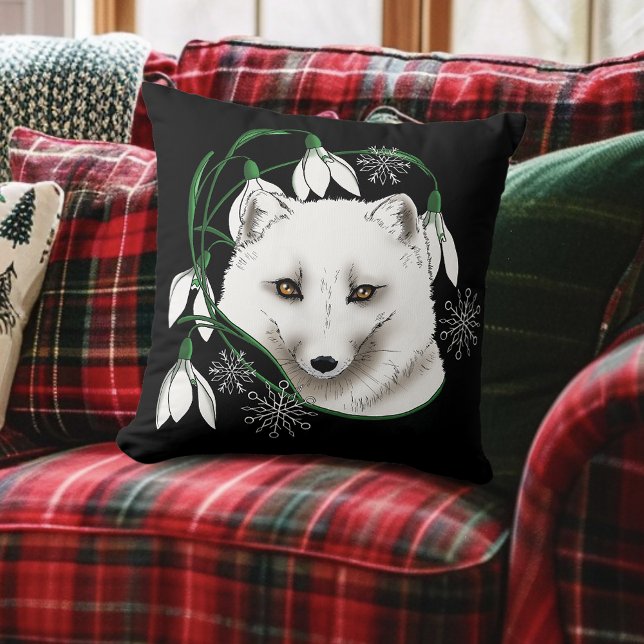 Art Nouveau Arctic White Fox Throw Pillow (Creator Uploaded)
