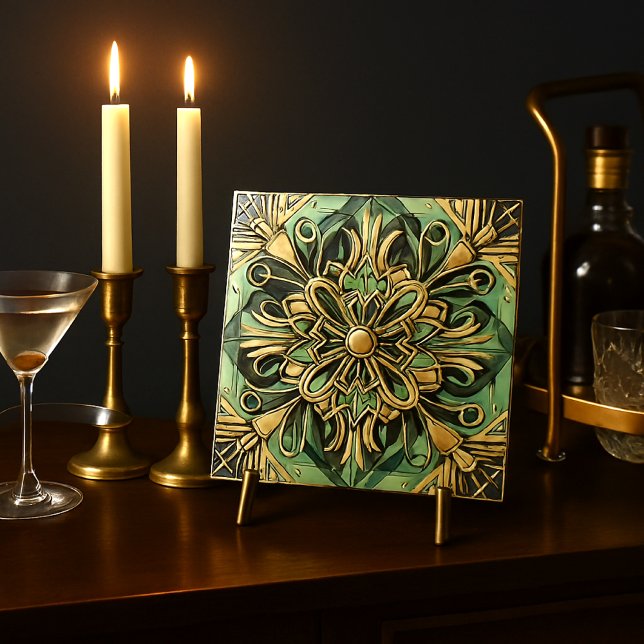 Art Nouveau /Art Deco Backsplash Gold Green  Tile (Creator Uploaded)
