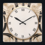 Art Nouveau Art Deco Clock - Black White and Gold<br><div class="desc">"art deco clock",  "art nouveau clock",  "black white cream gold",  "1920s geometric symmetrical lines",  "stylish sophisticated 1920 style",  "smart faux golden luxury",  "retro vintage luxurious antique",   "elegant line pattern design",  "glamourous glam square clock",  "classy classic traditional glamour"</div>
