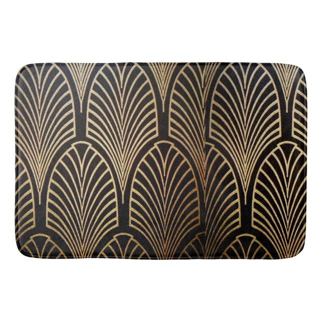 Art nouveau, art deco, fan pattern, bronze,gold,bl bath mat (Front)