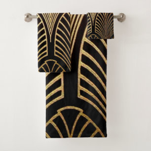 Art nouveau, art deco, fan pattern, bronze,gold,bl bath towel set
