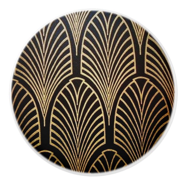 Art nouveau, art deco, fan pattern, bronze,gold,bl ceramic knob (Front)