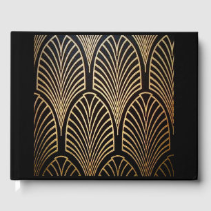 Art nouveau, art deco, fan pattern, bronze,gold,bl guest book