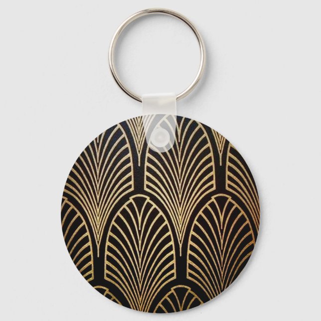 Art nouveau, art deco, fan pattern, bronze,gold,bl keychain (Front)