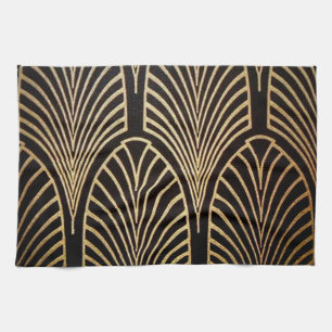 Art nouveau, art deco, fan pattern, bronze,gold,bl kitchen towel