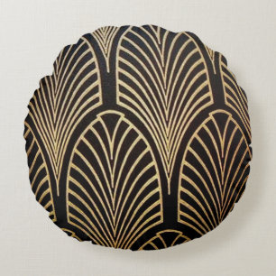 Art nouveau, art deco, fan pattern, bronze,gold,bl round pillow
