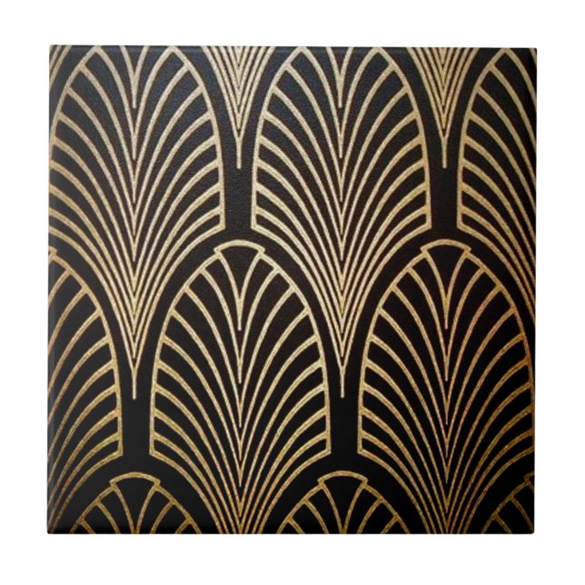 Art nouveau, art deco, fan pattern, bronze,gold,bl tile (Front)