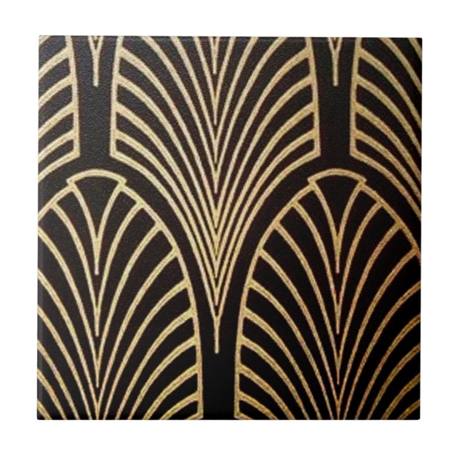 Art nouveau, art deco, fan pattern, bronze,gold,bl tile (Front)