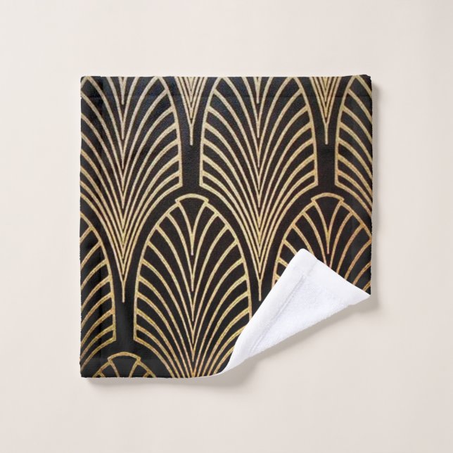 Art nouveau, art deco, fan pattern, bronze,gold,bl wash cloth (Wash Cloth)