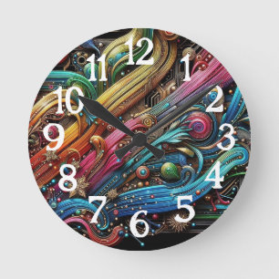 Art Nouveau Art Deco Rainbow Circuit Board Round Clock