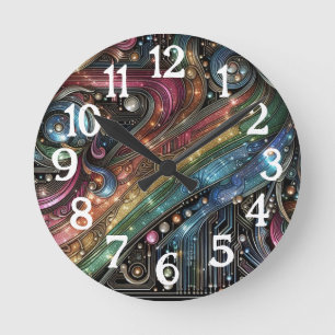 Art Nouveau Art Deco Rainbow Circuit Board Round Clock